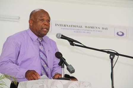 Minister of Social Development and Gender Affairs Hon. Hensley Daniel addressing women on International Women’s Day on March 8th, 2012 at the Cotton Ground Community Centre